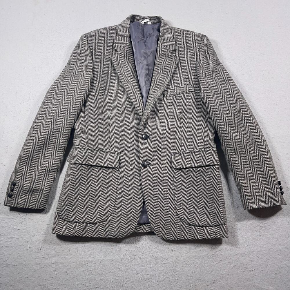 Joe Namath Signature Tweed Blazer Men‎ 40R Gray Herringbone Wool Blend Sport